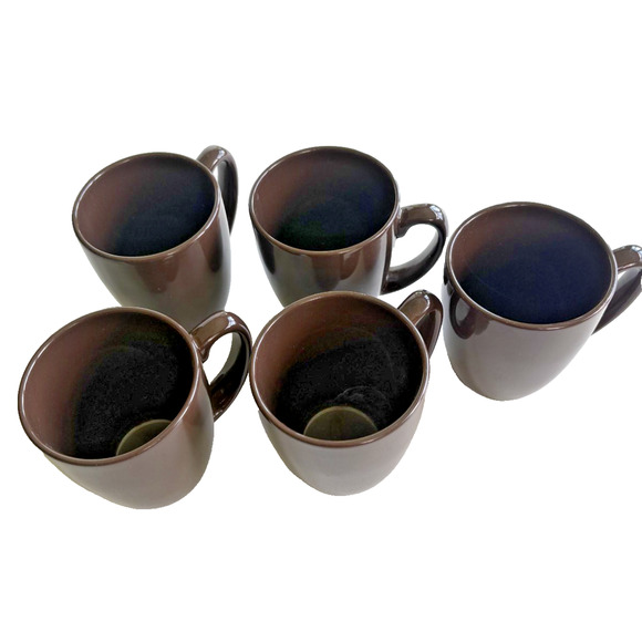 Set of 5 - Corelle Stoneware Chocolate Brown Coffee Mugs Cups - Good Shape! - Picture 1 of 4